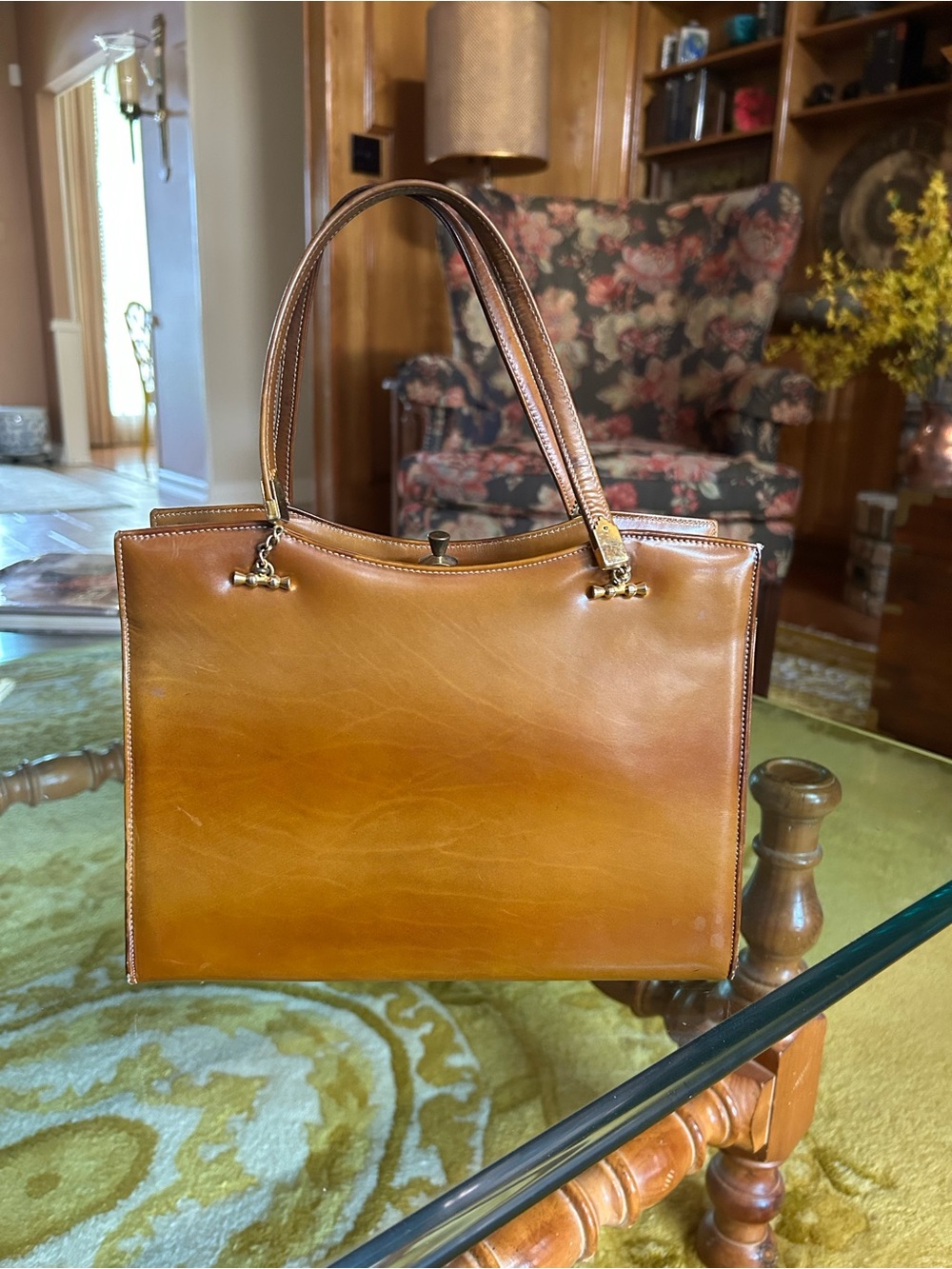1960s Classic Caramel-colored Leather Top-Handle Tote